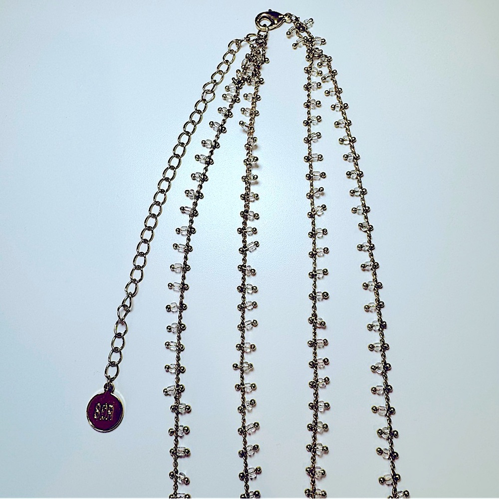 Set Of 2 New Multi Chain Necklaces; Gold W Clear Beads & Gold W Sapphire Gems - Picture 2 of 11
